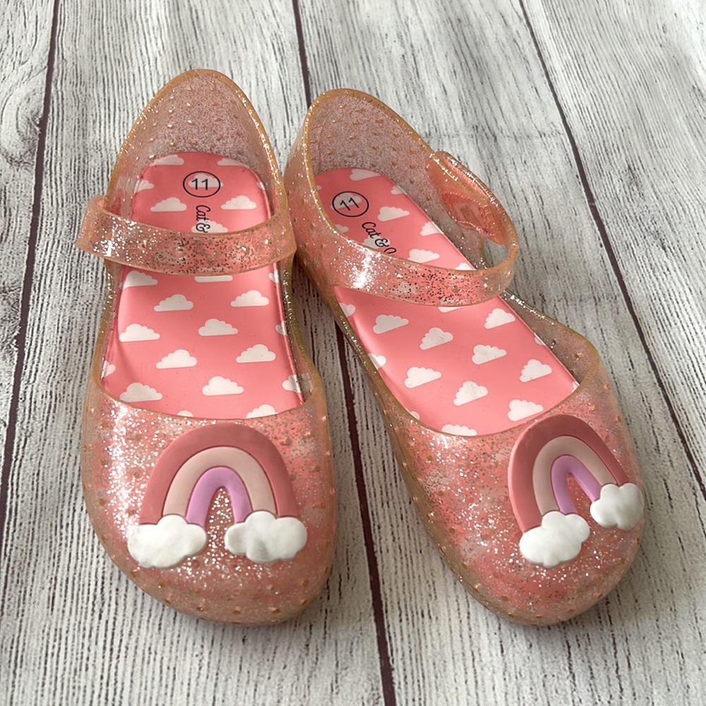 🌈 Toddler Girls NWOT 11 Jelly Shoes Mary Janes - Pink Glitter Rainbow 🌈